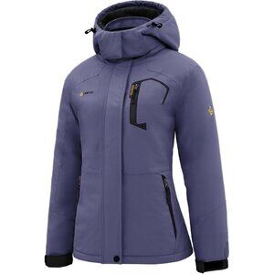 Women's Gray Purple Ski Snow Hooded Jacket Coat Snowboard Waterproof Winter Warm